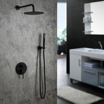 12" Matte Black Wall Mounted Rain Shower System with Rainfall Shower Head Solid Brass